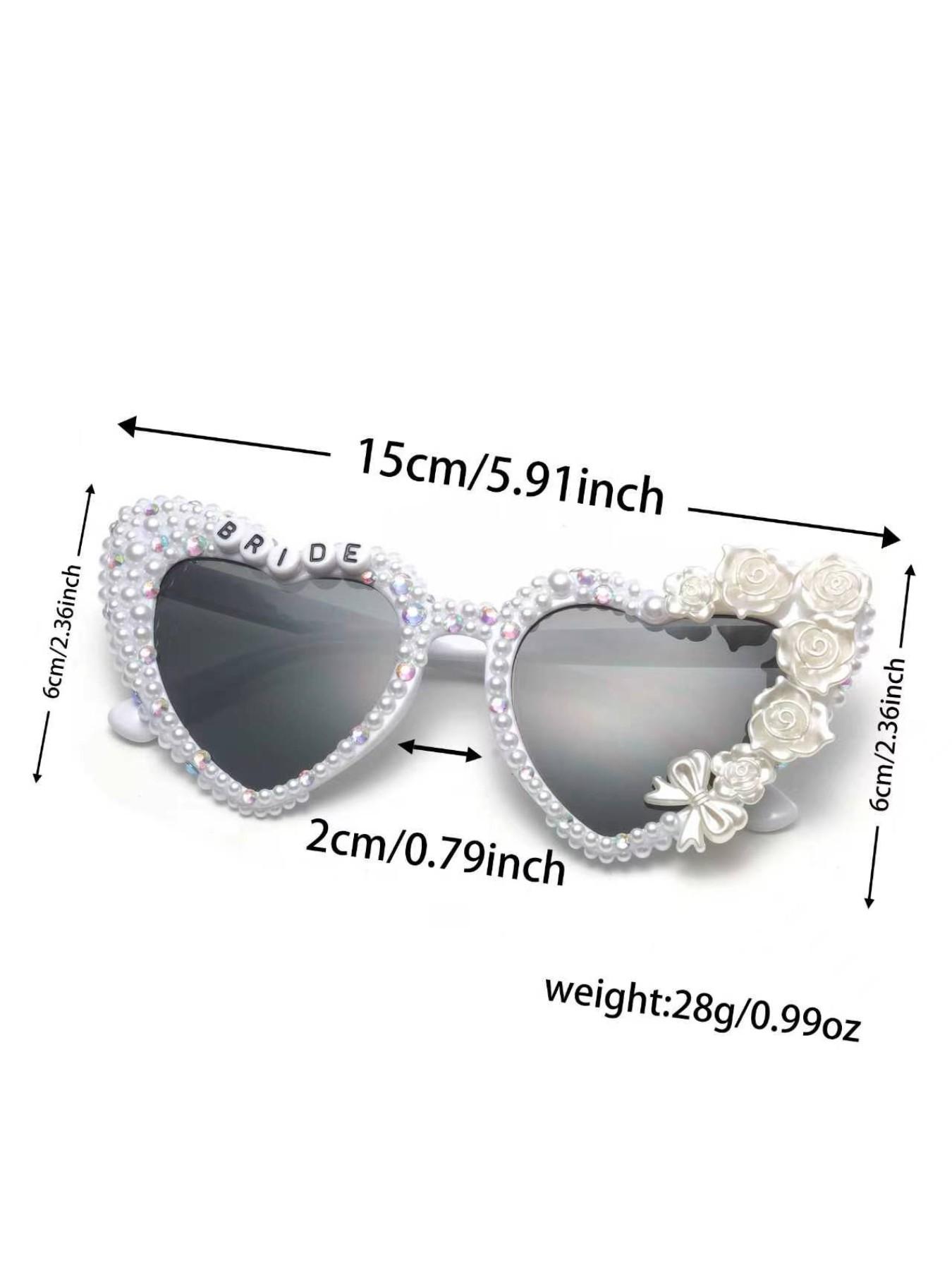 Elegant Bridal Sunglasses with Heart and Rose Design, Luxury Fashion Accessory for Wedding Photos, Ideal Gift for Bride