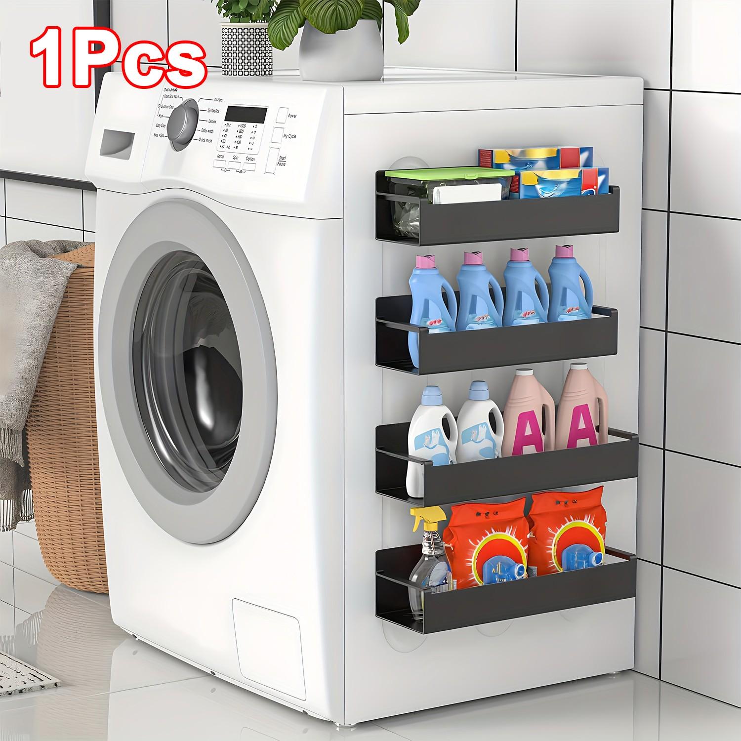 1 Set Magnetic Side Storage Rack, Magnetic Attachment, Universal for Refrigerator & Washing Machine Side - Easy to Install, No Drilling Required, Stylish Black Metal Finish. Wall-Mounted Spice Organizer, Suitable for Storing Laundry Essentials.