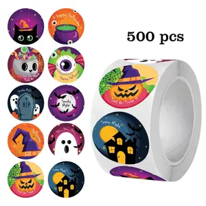 Halloween Horror Pumpkin Stickers, 500 Sheets Per Roll, Creative Multi-Use Stickers, Perfect for Party DIY Decor, Gift Box Decoration, Packaging Labels
