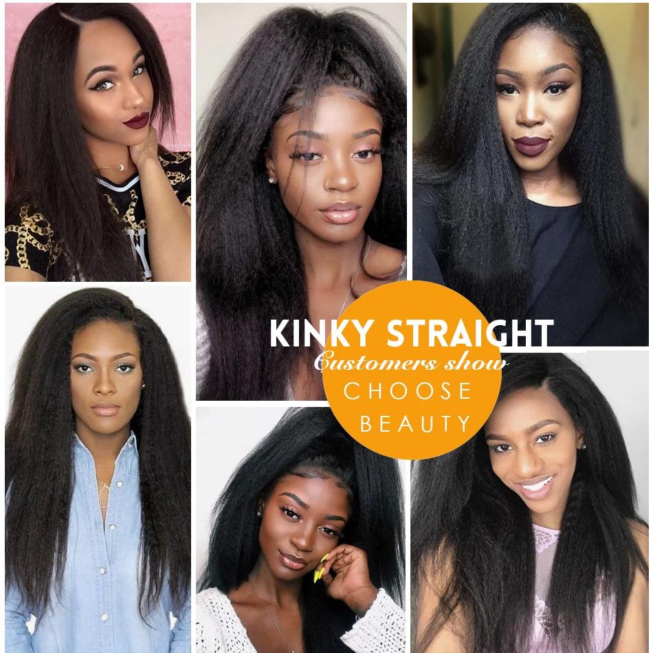 Kinky Straight 360 Full Lace Wig Human Hair Wigs 13x6 HD Lace Frontal Wigs Yaki 360 HD Lace Wig Brazilian Transparent 360 Lace Front Wigs For Women 180% Pre Plucked