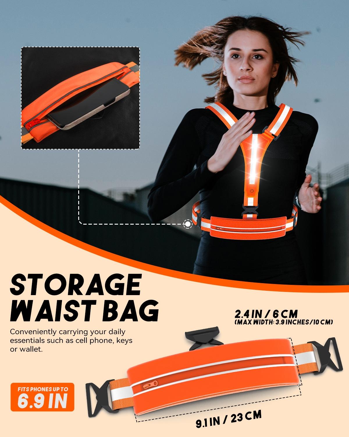 1pc Warning Reflective Safety Vest Electric Scooter Flashing Cycling Vest Can Storage Mobile Phones USB Rechargeable LED Vests for Nighttime Running Jogging Riding