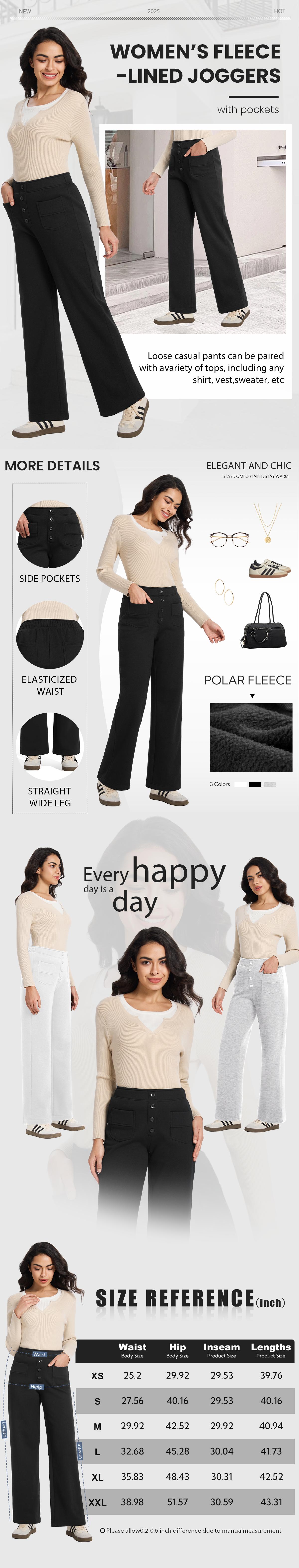 FireSwan High Waist Button Multi-Pockets Straight Leg Sweatshirt Pants Outdoor Style Comfortable Sports Bib Pants Women's Relaxed Pants Stretch