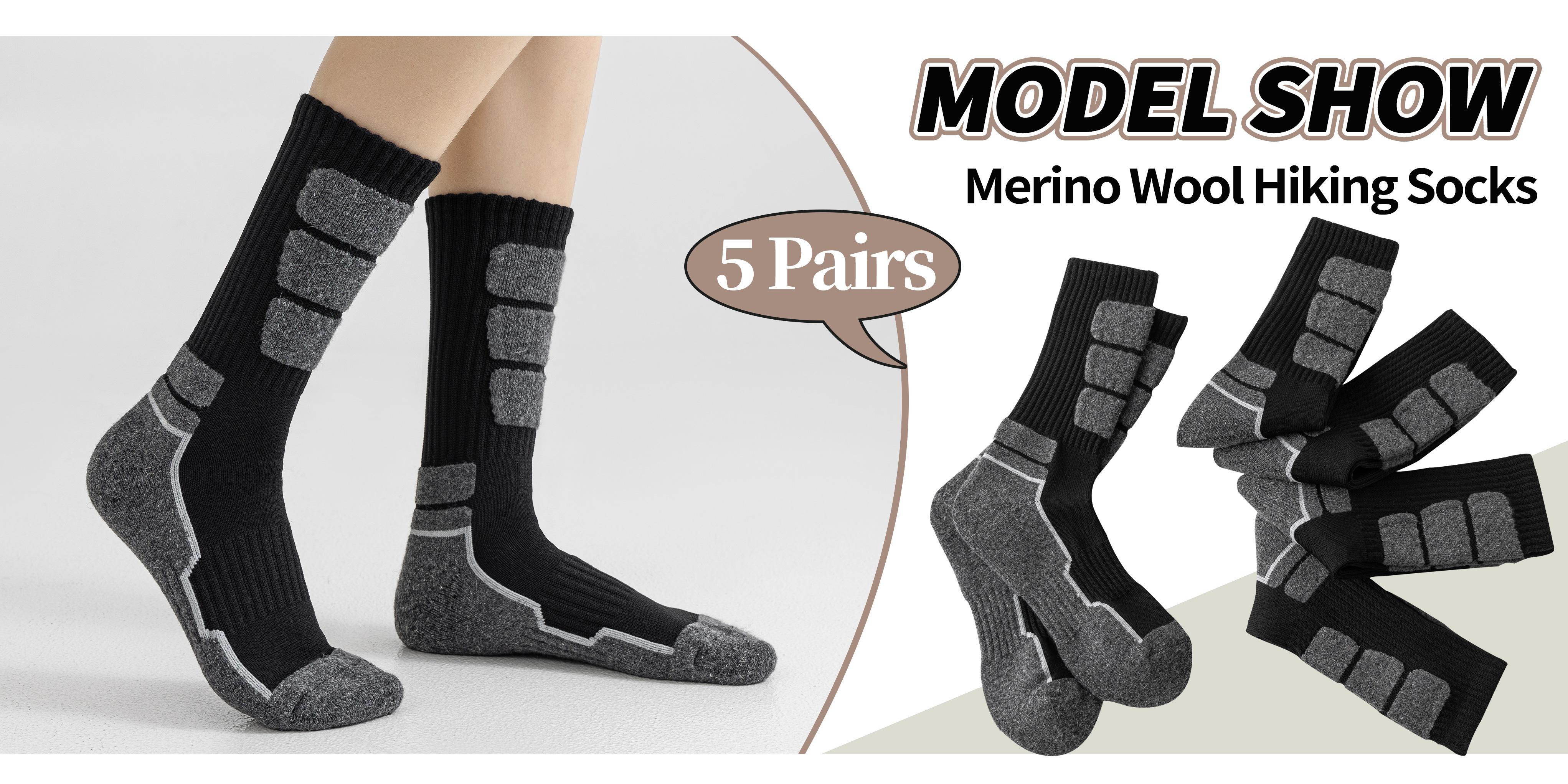 5 Pairs Merino Wool Hiking Socks For Women & Man Compression Support Sweat Absorbing Breathable Thick Cushion Work Socks Festival Gift Socks Menswear Bestie