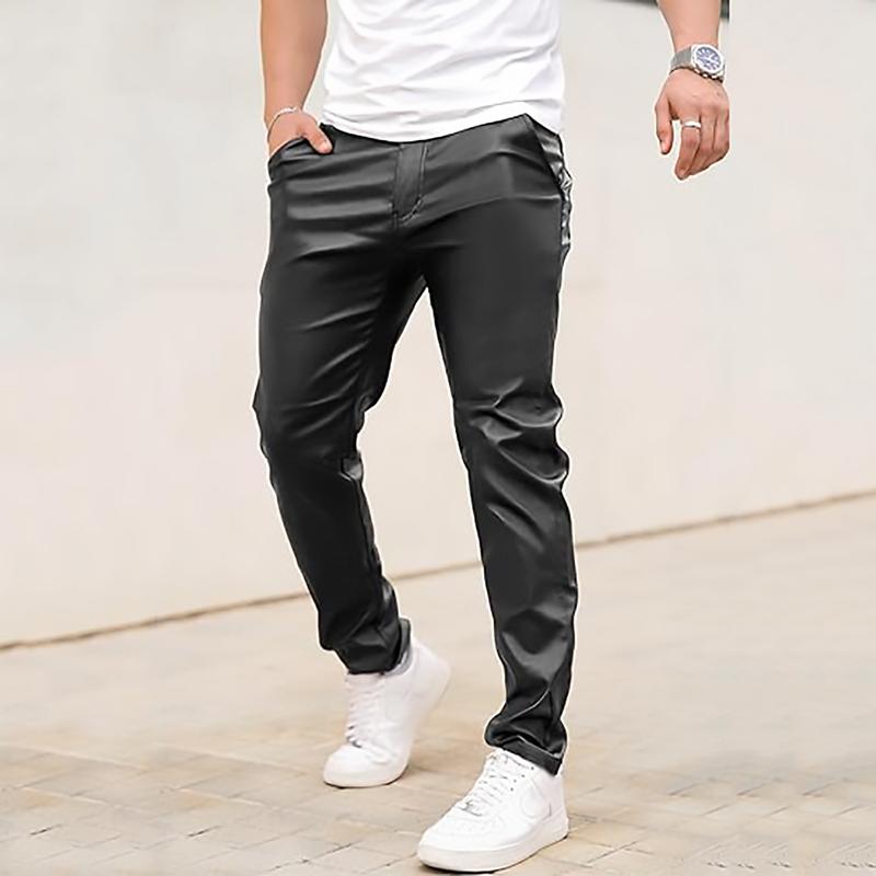 GINGTTO Mens Slim Fit Pants Stretch Pu Faux Leather Motorcycle Biker Pants