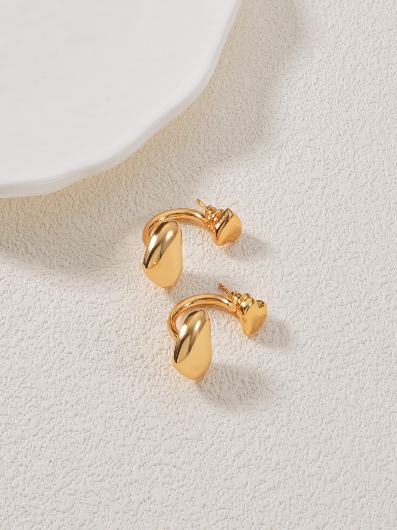 Chic 18k Gold Plated Stud Earrings Set, Creative Heart Design, Elegant Simple Jewelry for Women, All Seasons Fashion Accessories
