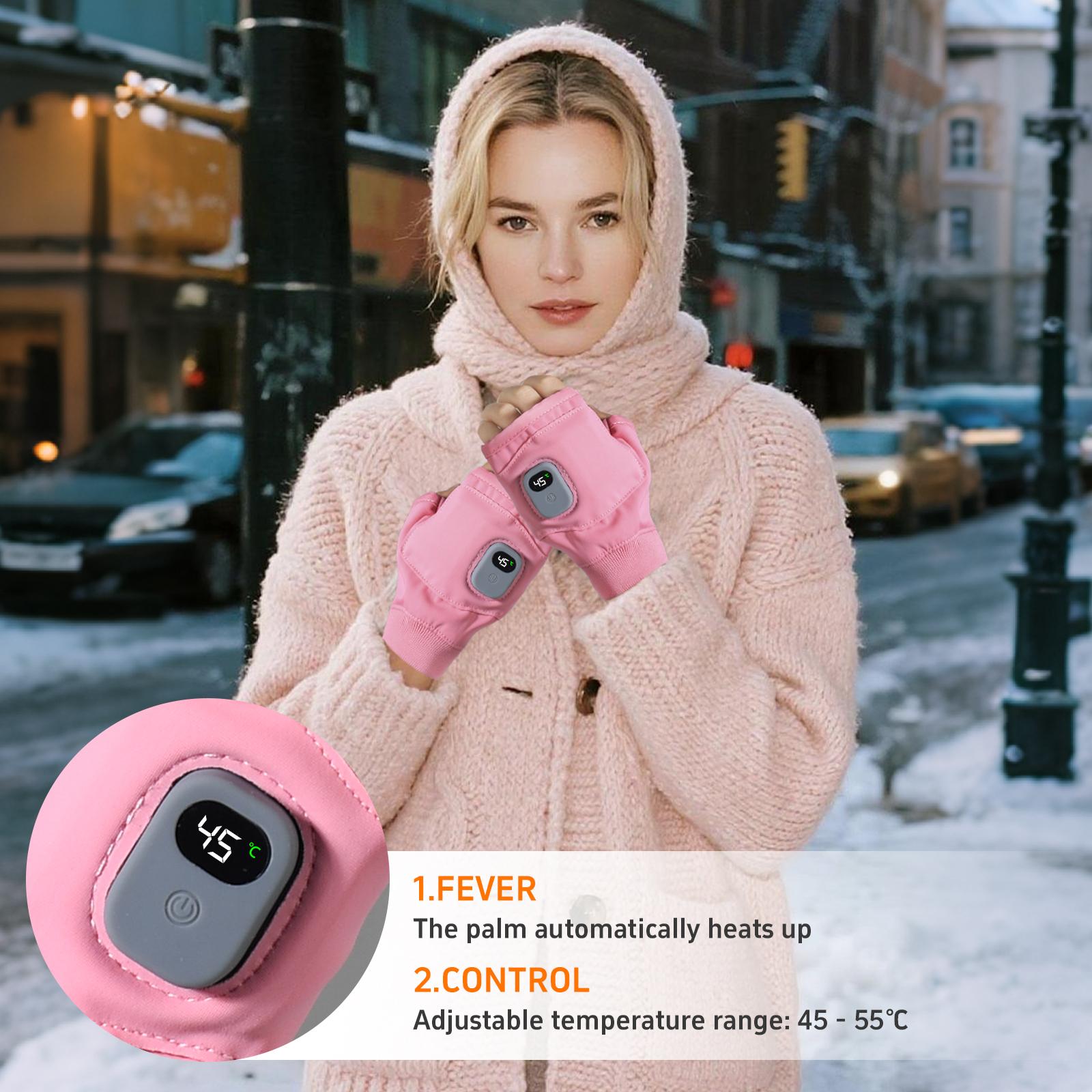 Digital Heating Gloves with Three Temperature Settings (45&deg;C, 50&deg;C, 55&deg;C), 1800mAh Large Battery Heated Gloves with Type-C Fast-Charging & Manual Adjustment