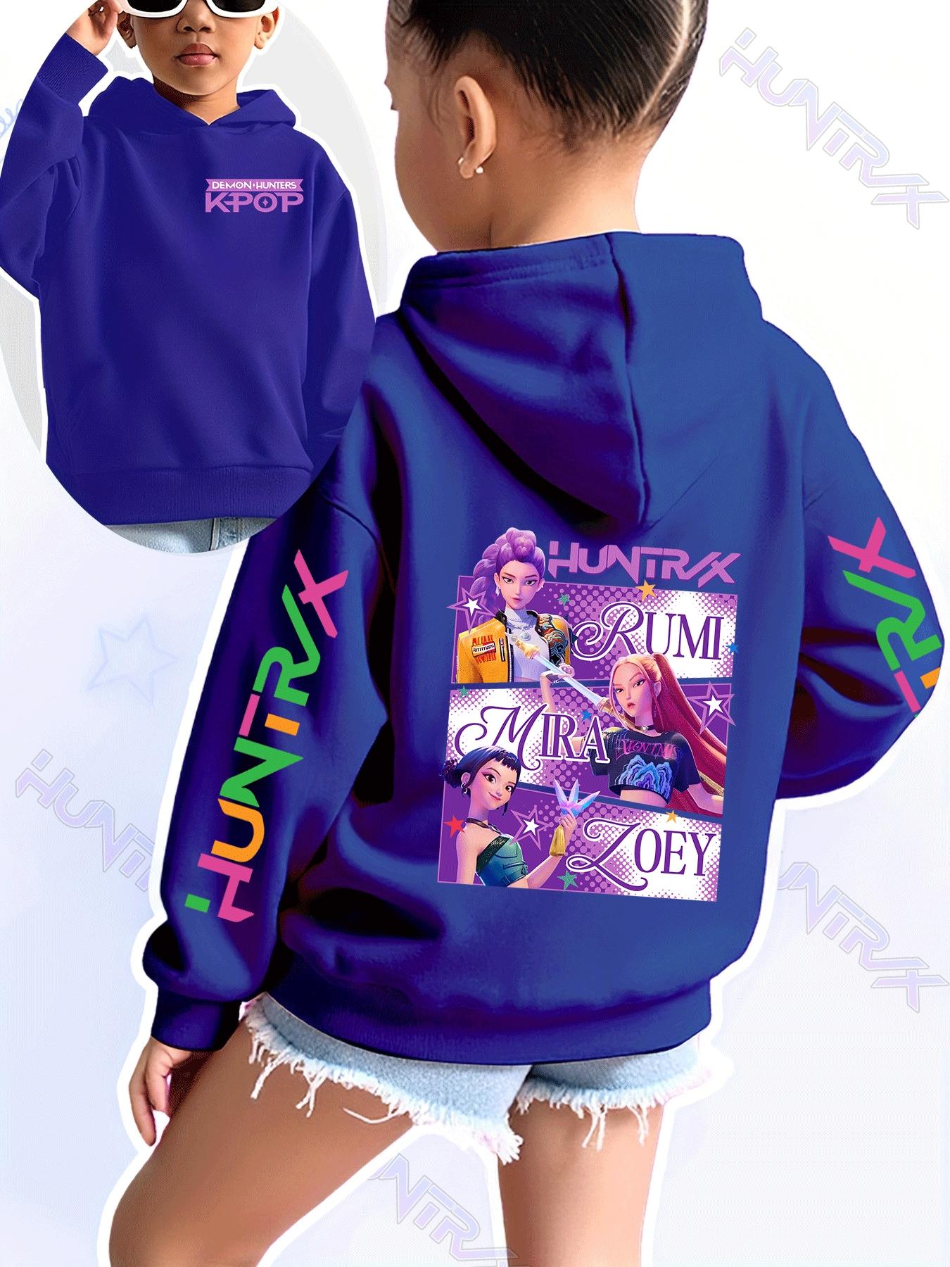 Girls Kpop Demon Hunters Korean Fashion Graphic Casual Hoodie, Spring & Fall Comfortable Sweatshirt, Creative Anime Print, Christmas Gift, Daily Wear