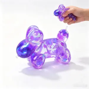 Glitter Balloon Dog Squishy Toy – Slow Rising Stress Relief Fidget Toy, Soft Sensory Toy for Adults, Anxiety Relief, Cute Squeeze Decompression Fun (Purple)