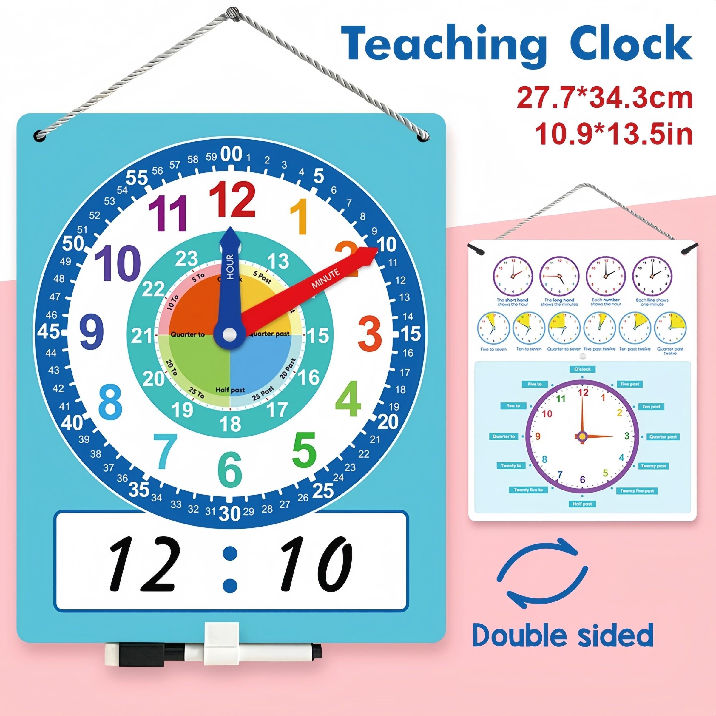 Teaching Clock Teaching Aid, Time Recognition Learning Teacher Tool, Includes Erasable Pen, Suitable for Daily Home Classroom Study, Math Learning Tools, Visual Learning Tools