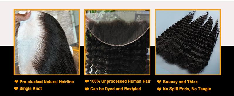 VIPbeauty 13x6 Lace Frontal HD Transparent Frontal Ear to Ear 13x6 Lace Frontal Closure With Baby Hair Free Part 100% Virgin Human Hair Closure Natural Hairline 150% Density