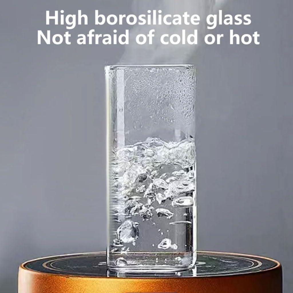 6-Pack Leak-Proof Glass Cups with Lids & Straws, High Borosilicate Rectangle Mugs, Spill-Proof for On-the-Go, Christmas Gift