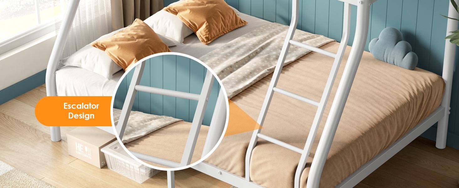 Twin Over Full Metal Bunk Bed - Heavy Duty Steel Frame for Adults & Teens - with Ladder & Guardrail - Supports 600 lbs Bedroom Bedframe Bedroom Furniture Space Saving Sleeper
