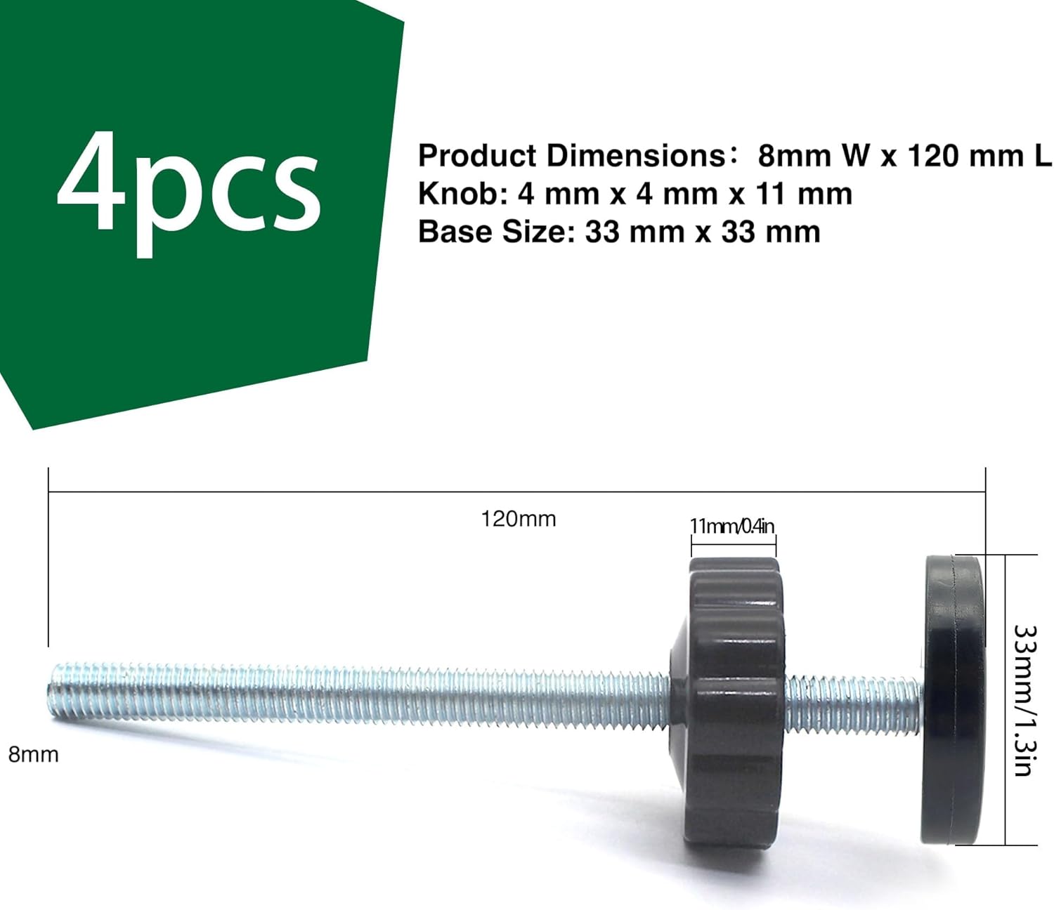 4 Pack 8MM Baby Gate Threaded Spindle Rod, Replacement Hardware Parts Kit for Pet & Dog Pressure Mounted Safety Gates - Extra Long Wall Mounting Accessories Screws Rods Adapter Bolts Black