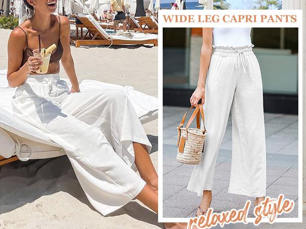 ANRABESS Women's Linen Pants Casual Loose High Waist Drawstring Wide Leg Capri Palazzo Pants Trousers with Pockets