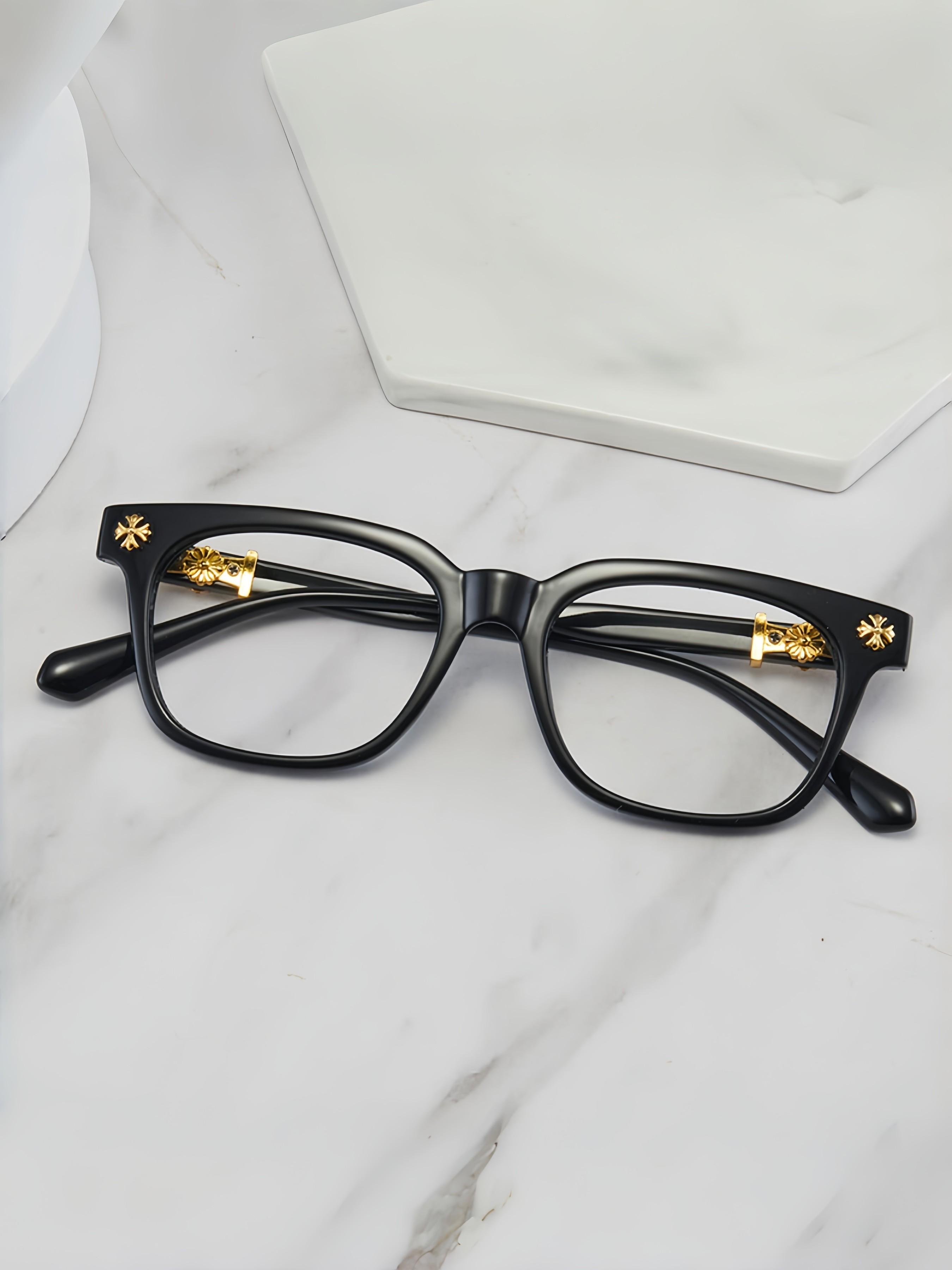 Classic Square Frame Sunglasses, Unisex Casual Optical Glasses, Random Print Decorative Lenses, All Seasons Travel Fashion Eyewear