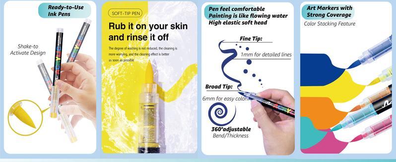 Acrylic Paint Marker - 36 Color pc Marker Pen Set, Artist Fine and Brush Tip Marker for Kids Adult Coloring Books Note Taking, Card Writing, Ston Graffiti, DIY Crafts, Drawing Art Supplies Kit and School Essential, exquisite Gift, Professional Art Pen Set