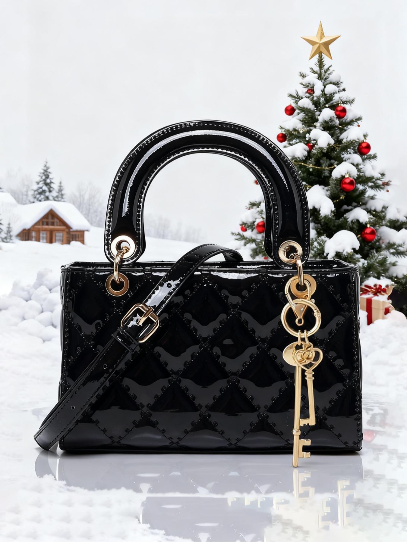 Christmas PU Leather Bag, Elegant Plaid Handbag for Women, Versatile Summer New Painted Leather Crossbody Bag, Fashion Shoulder Clutch, Casual Shoulder Bag