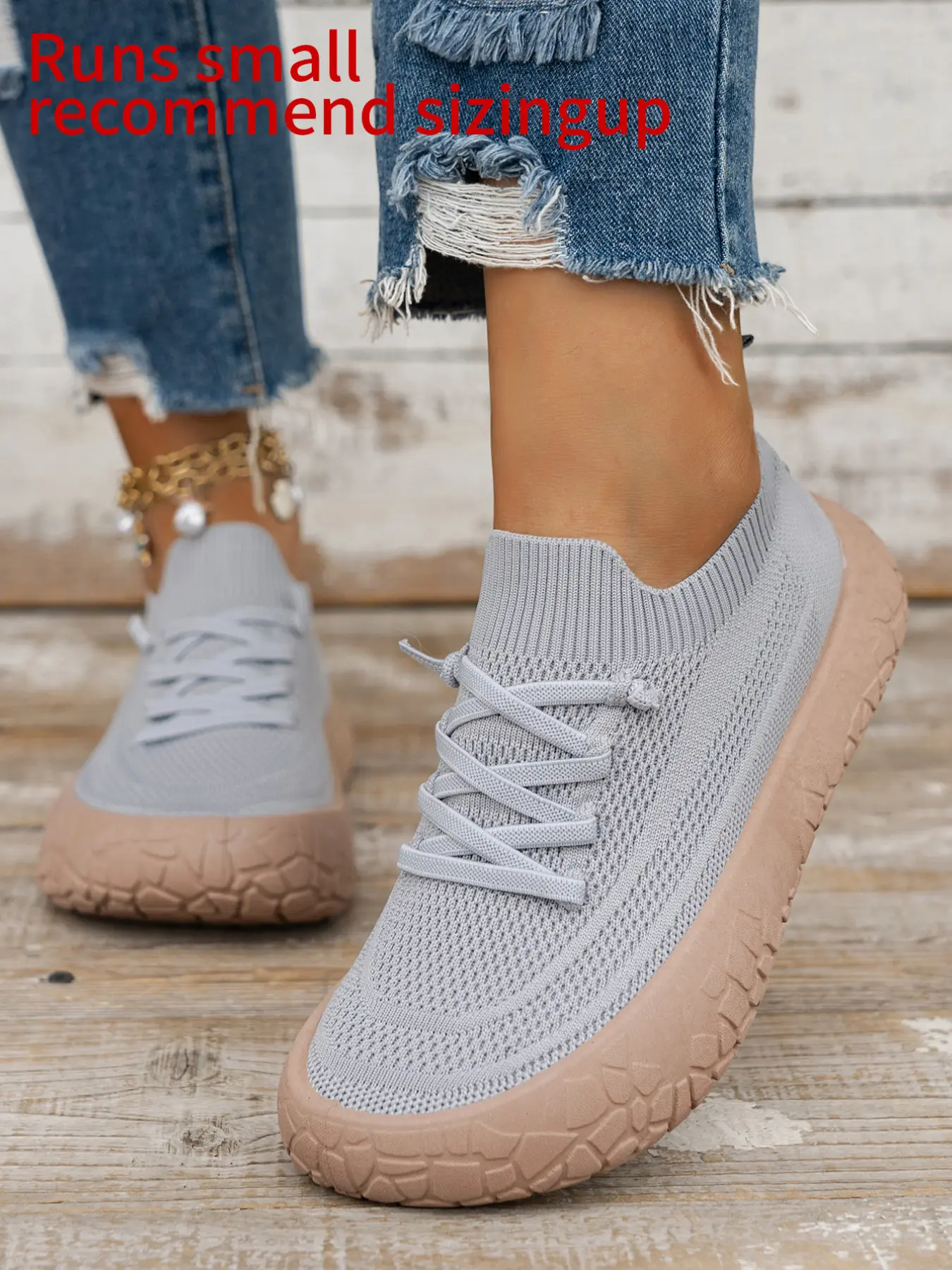 Trendy Ladies Round Toe Platform Sneakers, Sock Knitted Upper Lace Up Casual Shoes For Travel, Shopping And Daily Outfits