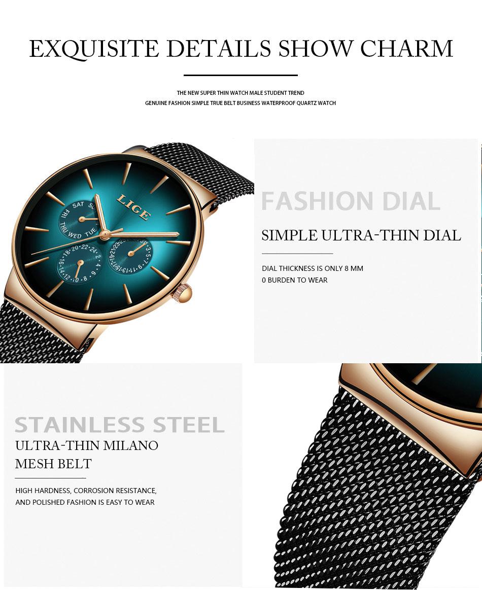 Business leisure watc,mineralhigh hardness glass mirror wateproof black blue