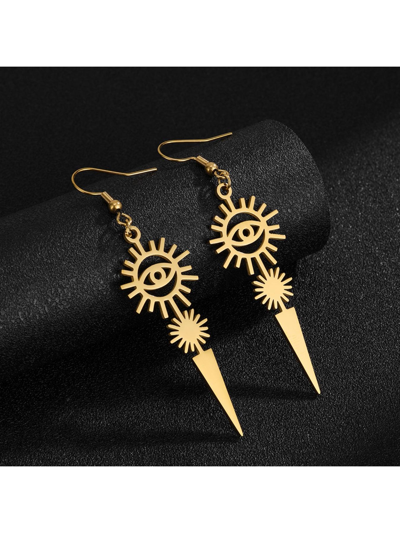 Evil Eye Sun Necklace & Earring Duo | Streetwear Edgy Jewelry, Multi-Color Options for Unisex