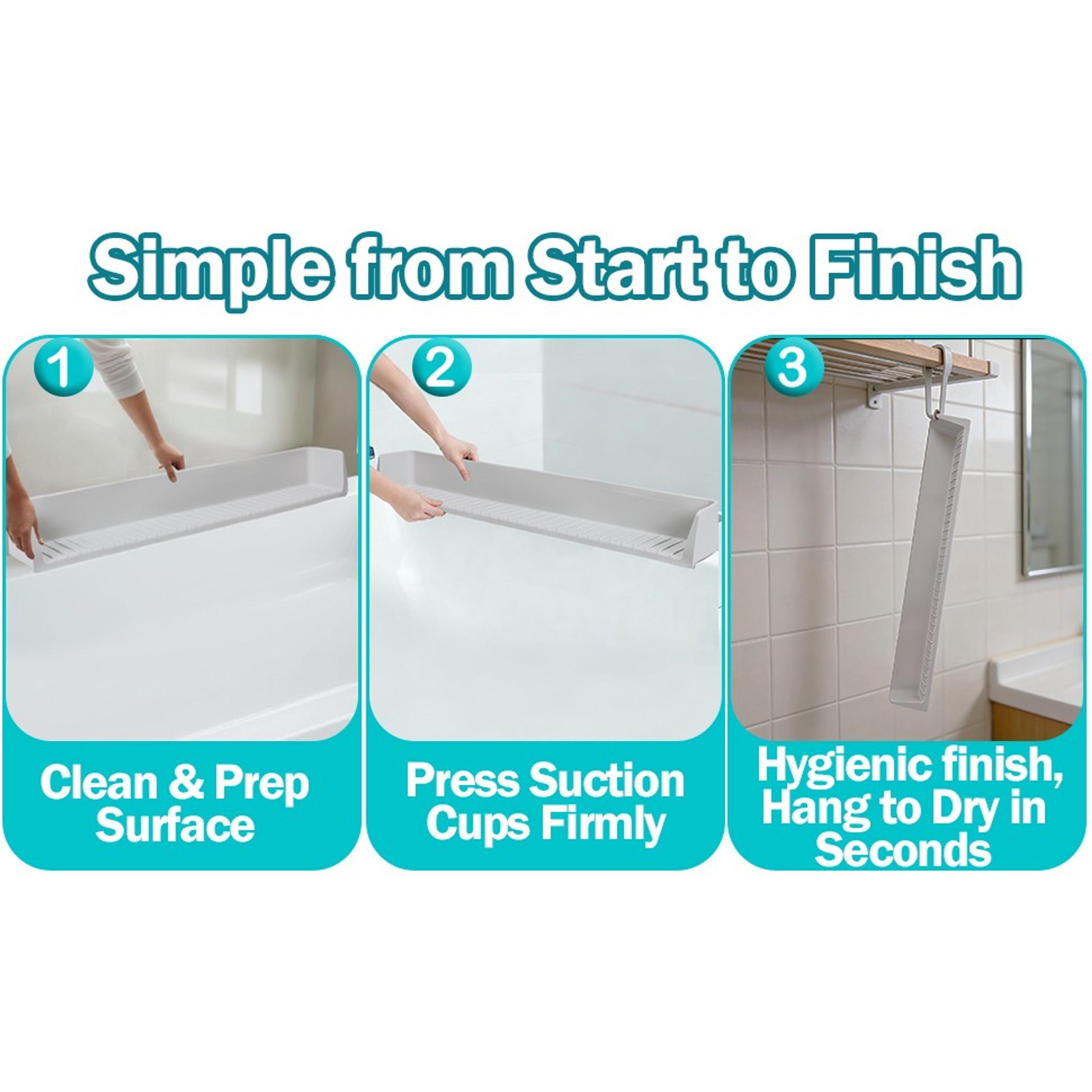31" Extra Long Flexible Silicone Bathtub Splash Guard, Functional Bath Accessory with Organiser, Toy Tray & Caddy Holder for Kids, Prevents Water Spills & Messy Floors, Grey Tub Edge Guard, Play Shelf