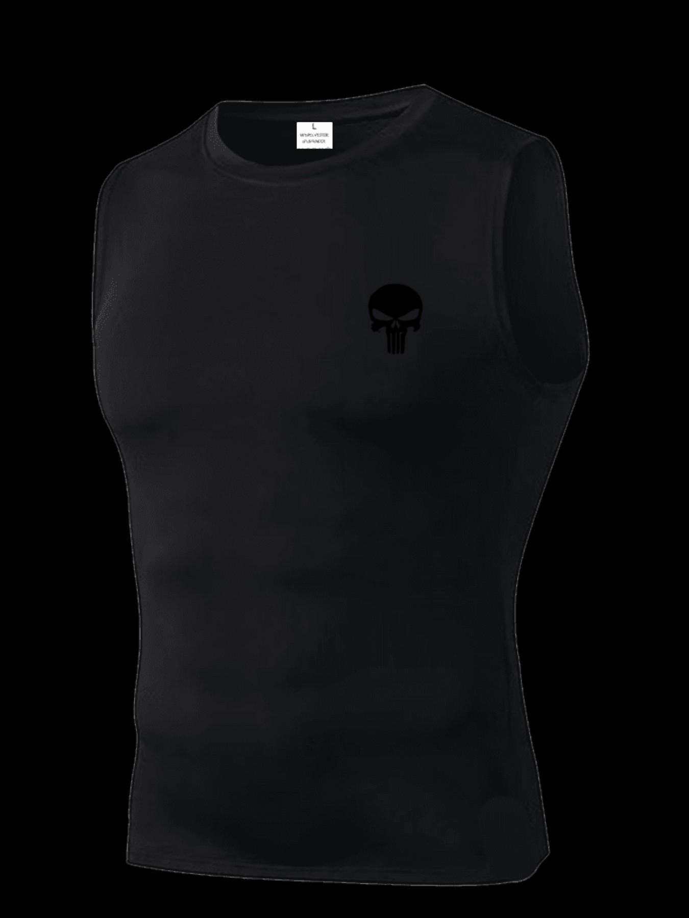 Men's Short Sleeve Sporty Tee, Quick-Dry Breathable Skull Print, High Elasticity, Lightweight, Ideal for Gym, Running, Boxing, Casual Wear