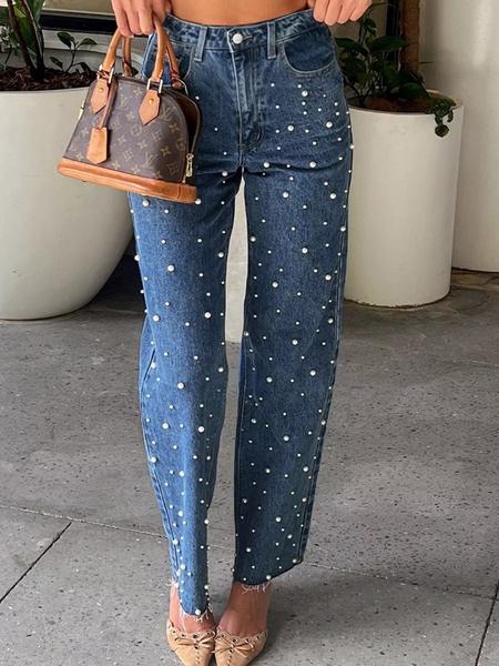 Women's Loose-Fit Denim Jeans, Casual Style, All-Season Wear, Pearl Wash Design, Perfect for Daily & Dates, Everyday