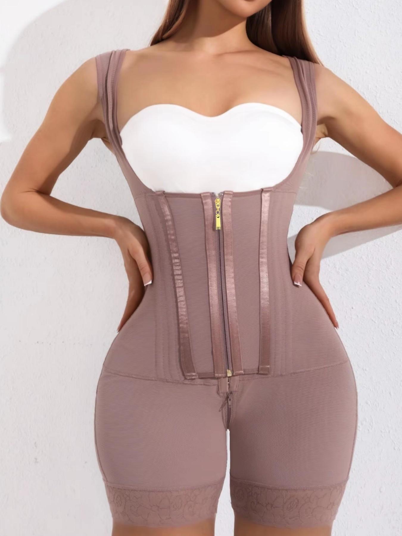 1 Count Women's Open Bust Butt Lifting And Tummy Control Shapewear Bodysuit, High Compression Shapewear, Fajas, Colombian Shapewear, With Zipper & Hooks Jumpsuit, Waist Trainer, Underwear, Perfect For All Seasons Daily Wear