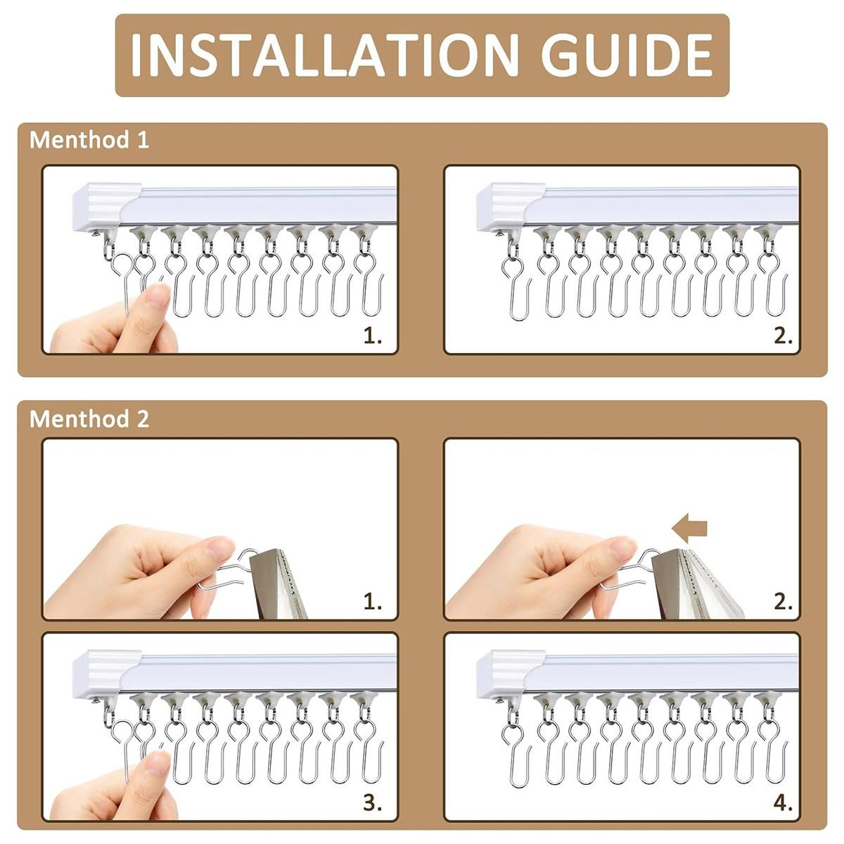 50pcs Small Curtain Track Hooks, S Shaped Short Drape Pins, Flexible Ceiling Curtain Track Rollers, Metal Rod Clips Holder - Silver Color