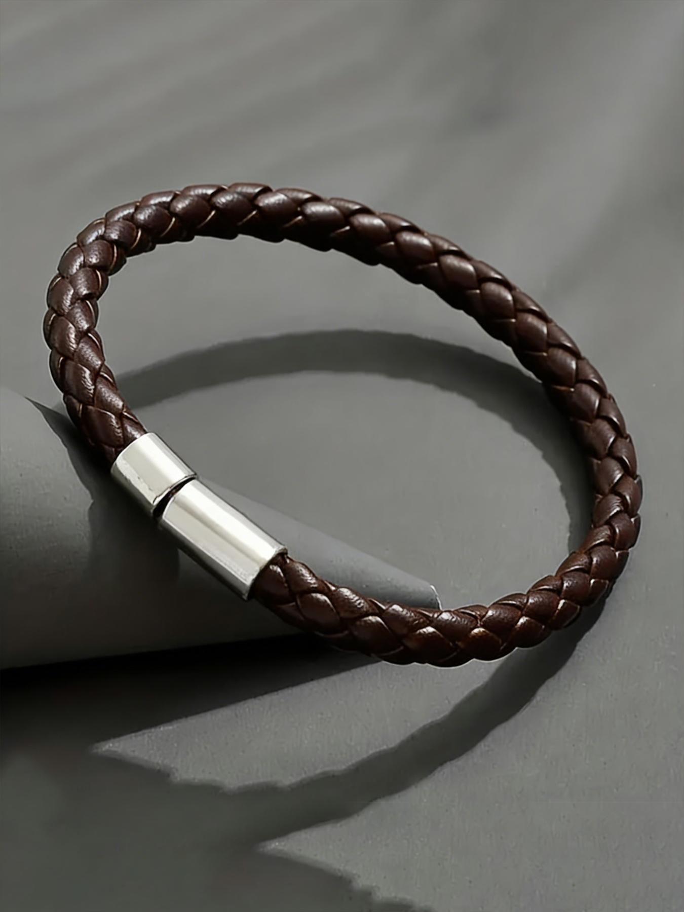 Men's Fine Woven Leather Bracelet, Minimalist Casual Style, Thin Braided Wristband, Fashion Accessory for Daily Wear, Perfect Gift