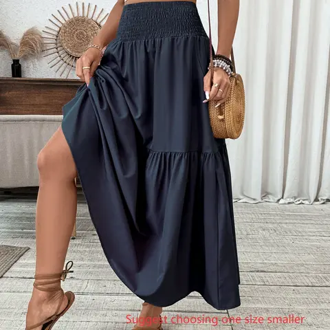 【Black Friday】Women's Floral and Solid Casual Skirt, High-Waist Long Skirt with Pockets, A-Line Skirt, for Spring & Fall, Daily Wear #GLOBAL PICKS