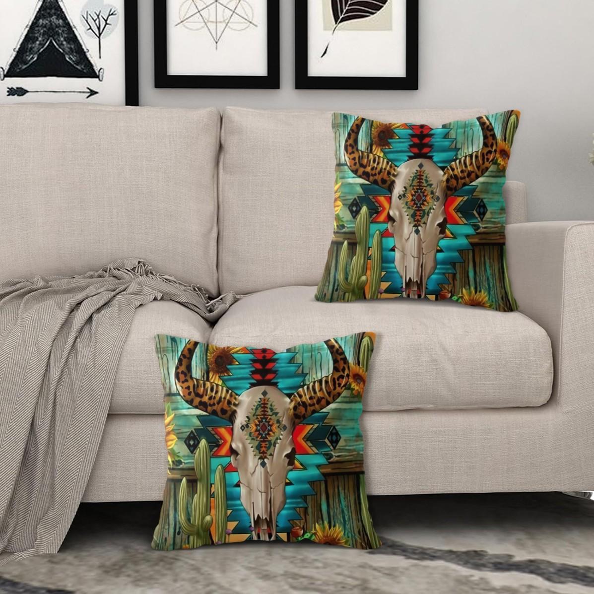 Bohemian Western Country Style Pillow, Machine Washable, Diverse Artistic Trendy Prints, Plush and Soft Filling, Universal for All Scenes and People, Sofa Decorative Cushion (Includes Pillow Insert, Removable), Home Decorative Cushion