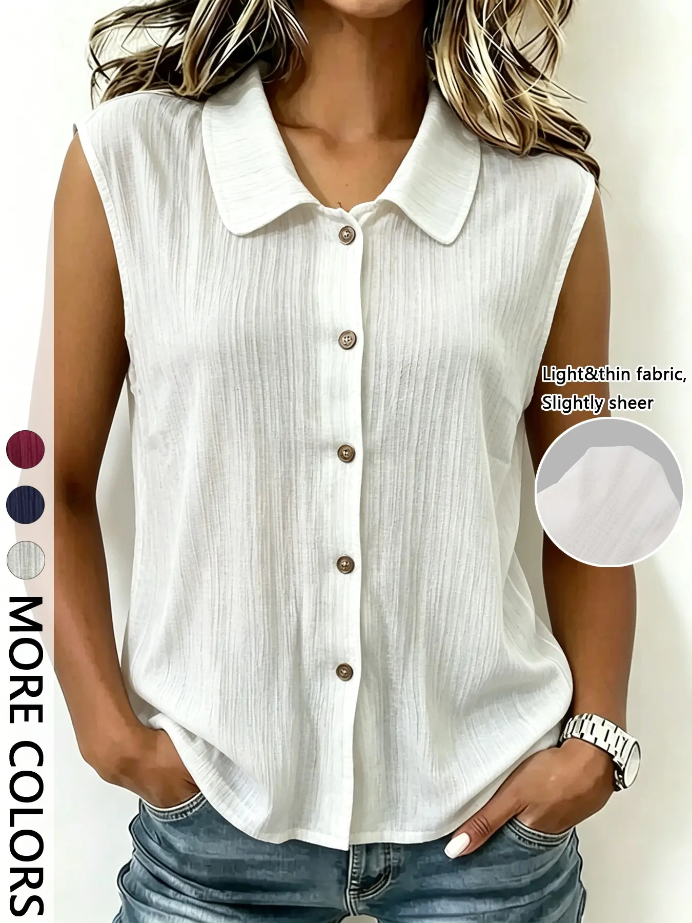 Spring Summer Sleeveless Blouse Shirt Top, Women's Single Breasted V-Neck Fitted Top, Basic Top, French Minimalist Style, Casual Office Wear, Blouses Shirts Tops