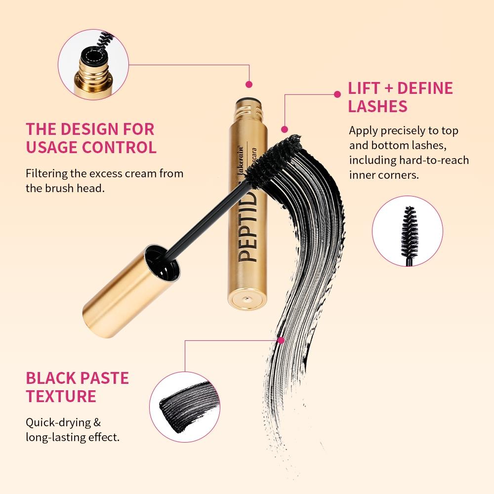 3 Counts Peptide Mascara, Lengthening & Volumizing Waterproof Mascara, Smudge-Proof, Clump-Free, Flake-Resistant Wear, Sweat for All-Day Fluttery Lashes​, Eyelash Makeup