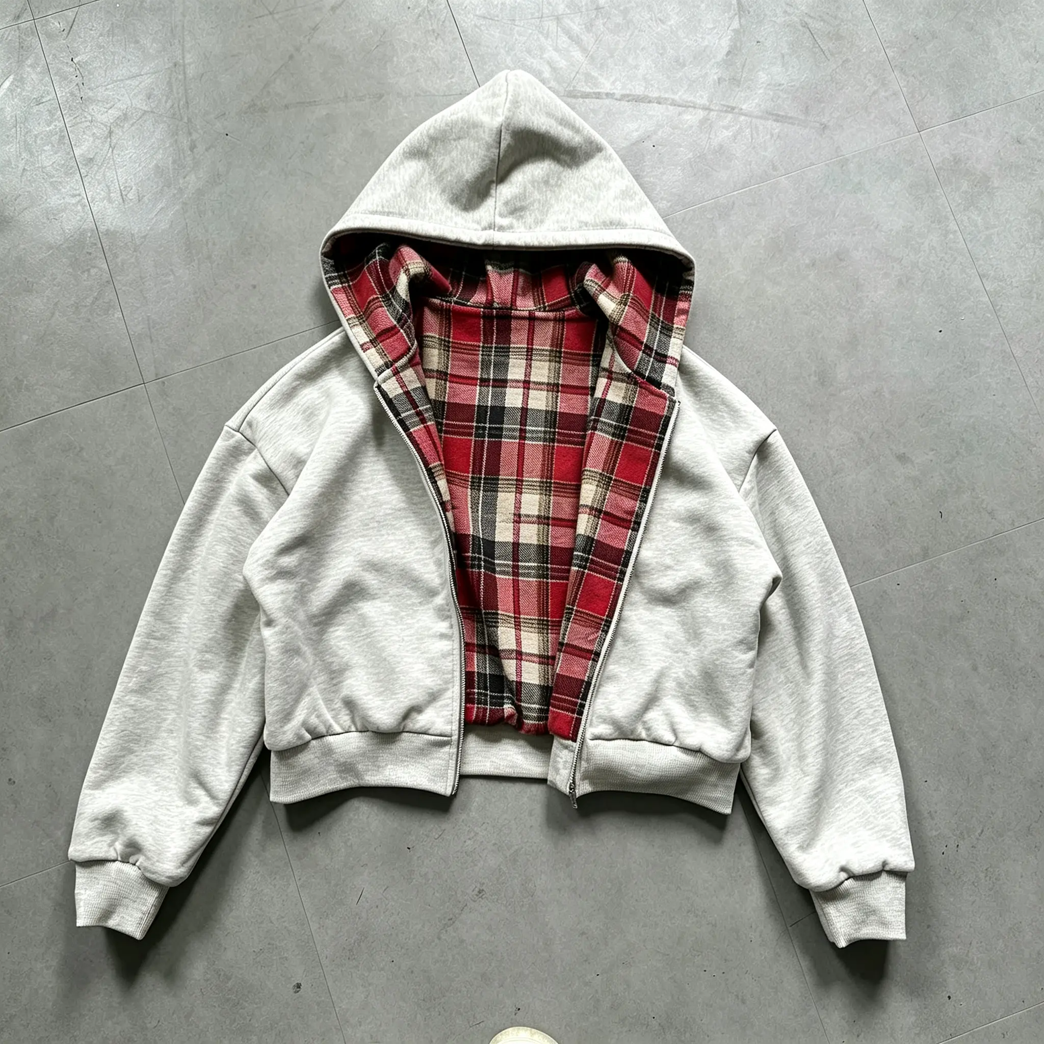 Unisex Reversible Plaid Zip-Up Hoodie - Casual Sweatshirts, 2-Wear Ribbed Fit Fleece-Blue Tartan Flannel Oversized Hooded Jacket, Y2K Streetwear Modest Outerwear Piece