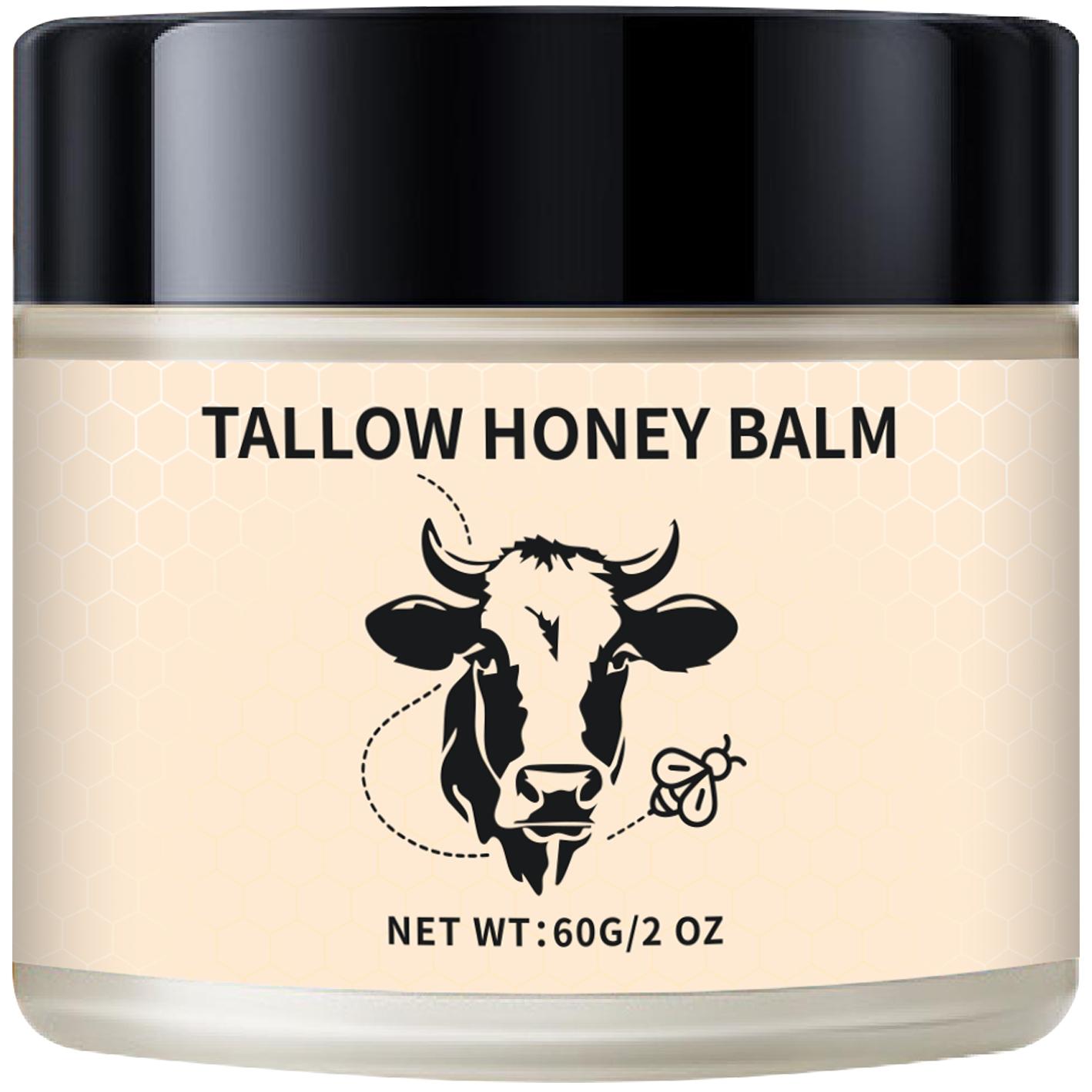 Organic Grass-Fed Beef Tallow Balm with Raw Honey, Handmade Long Lasting Moisturizing Cream for Soft & Smooth Skin, Natural Ingredients, Single Pack