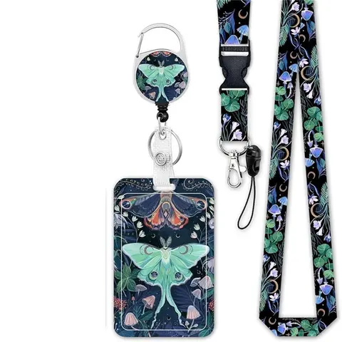 Butterfly Pattern ID Badge Holder, Medical Badge Holder, 1 Count Badge Holder with Lanyard and Retractable Badge Reel, Nurse Badge Reel, Detachable Buckle Badge Holder for Office, School, Hospital, Id Badge Holders Retractable, Badge Reels Retractable