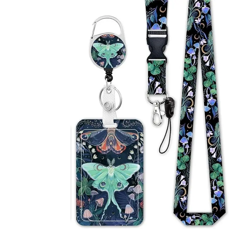 Butterfly Pattern ID Badge Holder, Medical Badge Holder, 1 Count Badge Holder with Lanyard and Retractable Badge Reel, Nurse Badge Reel, Detachable Buckle Badge Holder for Office, School, Hospital, Id Badge Holders Retractable, Badge Reels Retractable