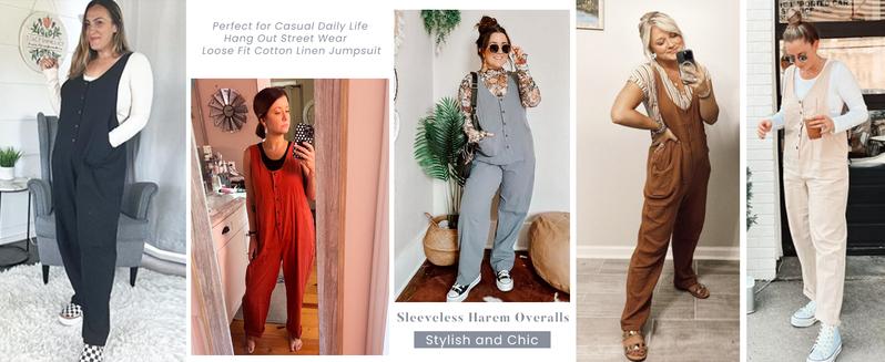 YeeZaa Women's Overalls Linen Cotton Jumpsuit Loose Casual Pullover with Pockets