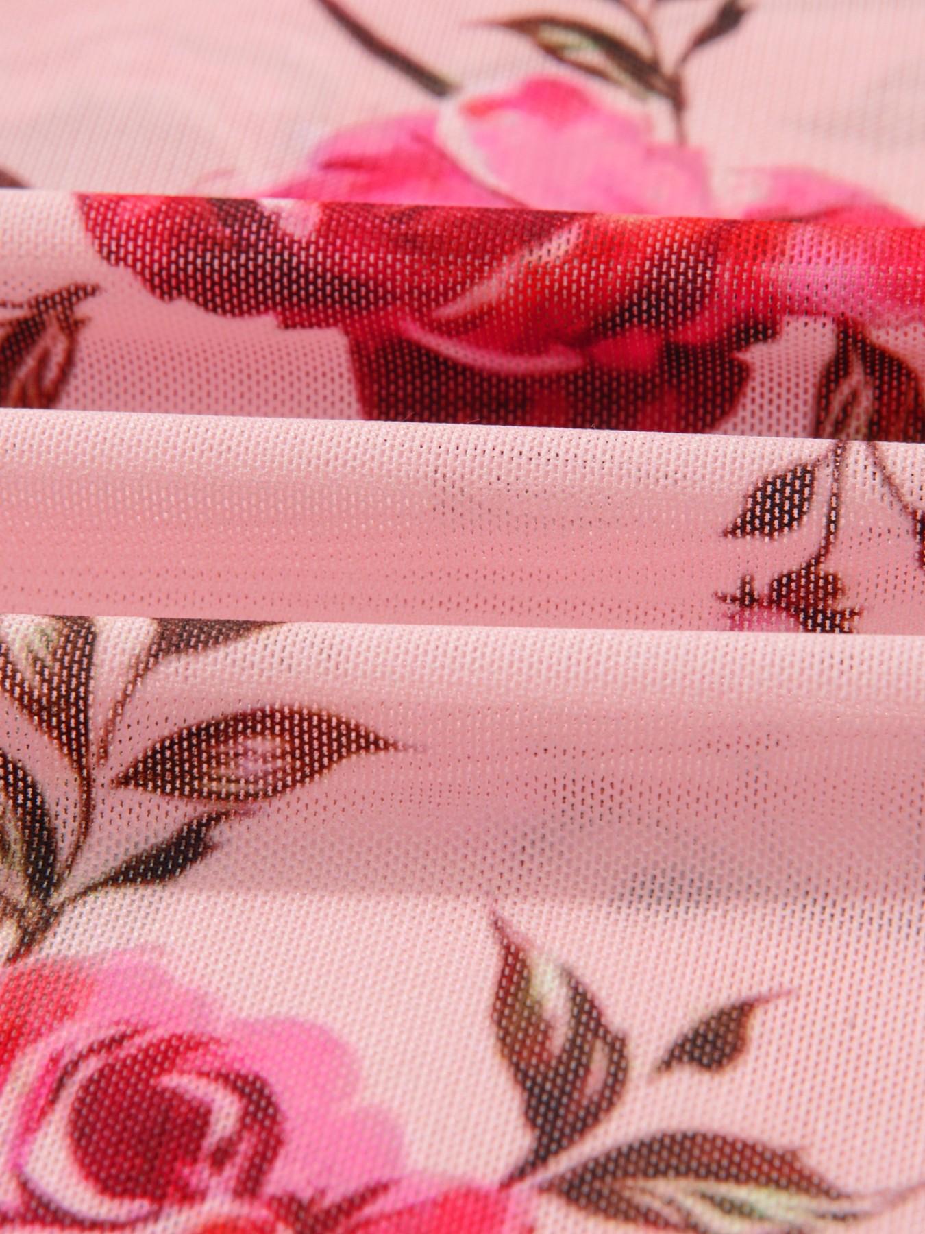 Elegant Floral Print Mesh Round Neck Slim Fit Long Sleeve Top, Hotapei Women's Fashion Blouse Shirts, Casual Wear for Spring and Fall