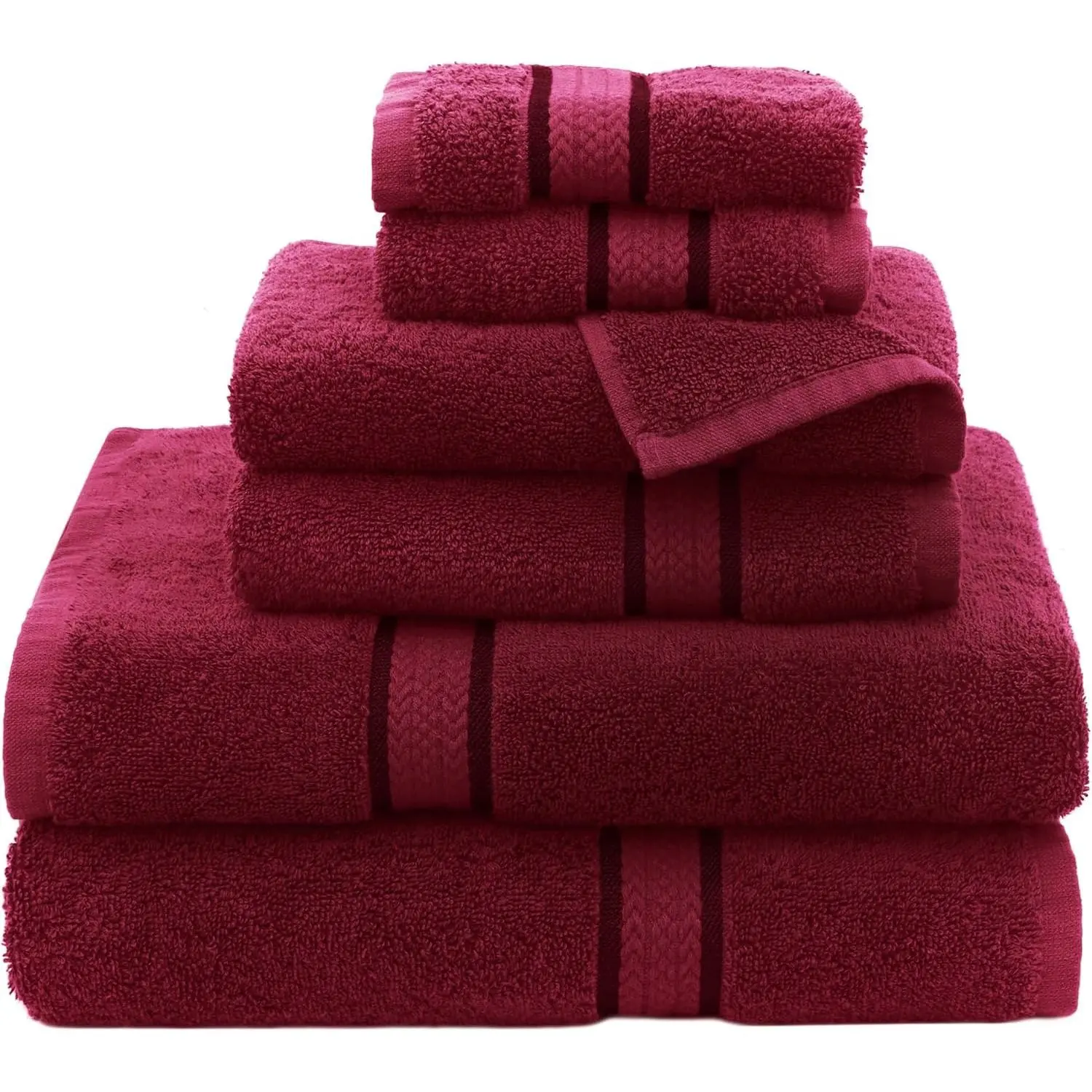 Ultra Soft 6 Piece Towel Set - 100% Cotton Towels - Burgundy | Absorbent 580 GSM Quick Dry Everyday Premium Luxurious Bathroom Towels - 2 Large Bath Towels, 2 Hand Towels, 2 Washcloths