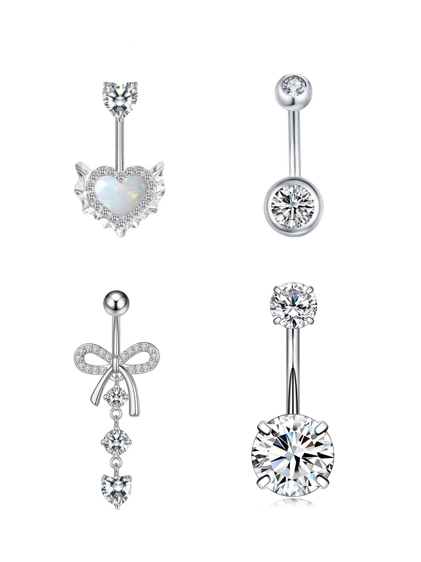 14G 10mm Navel Piercing Jewelry Set, CZ Belly Button Rings, Dangle Butterfly Heart Bowknot Belly Piercing for Women Girls, Hypoallergenic Navel Barbell Body Jewelry for Summer Beach