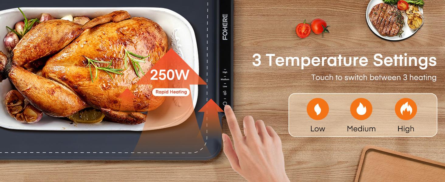FOHERE Warming Mat for Food Full Surface Heating with 3 Modes, Thawing for Parties Buffets Gatherings Holidays Daily Use, Versatile, Rollable and Portable