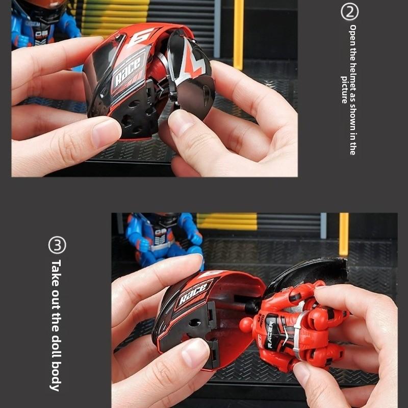 Alloy Motorcycle Rider Transforming Robot Keychain Figures, Motorbike Helmet Figure Model Ornament, Boys' Gift, Unique Collectible Item, Keyrings For Keys