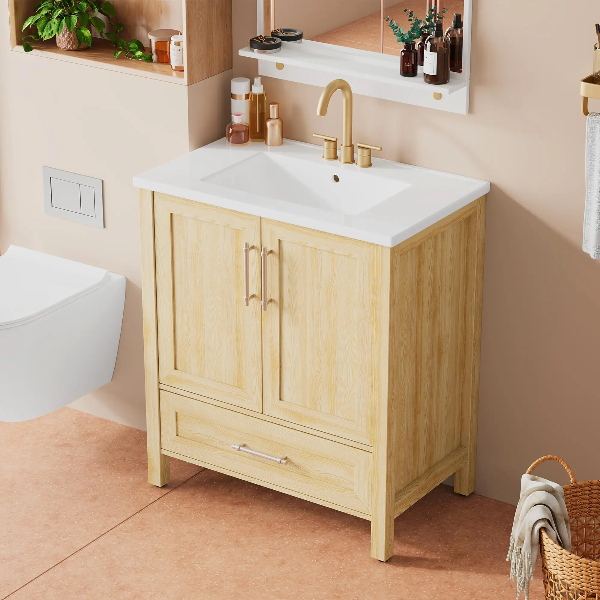 GARVEE 30" Bathroom Vanity with Sink with Waterproof Foot,Natura