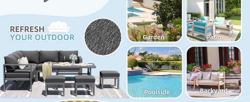 Aluminum Patio Furniture Set Modern Metal Outdoor Clearance Adjustable Conversation Table and Chair Set Couch Sofa with Dual Height Options and Easy Maintenance