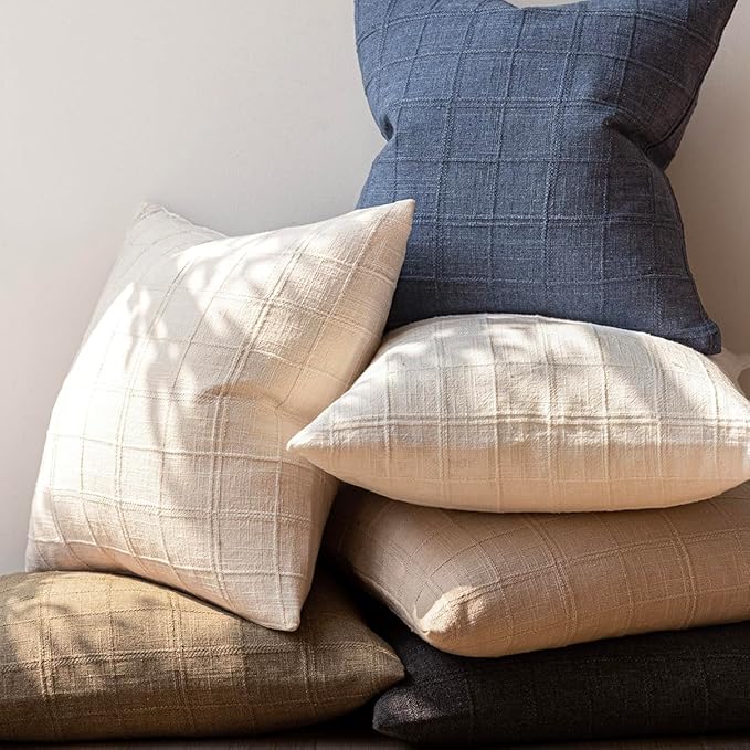 2Pcs Throw Pillow Covers Plaid Neutral Farmhouse Vintage Decorative Pillow Cover 45x45cm Square Boho Modern Pillowcase for Sofa Couch Living Room