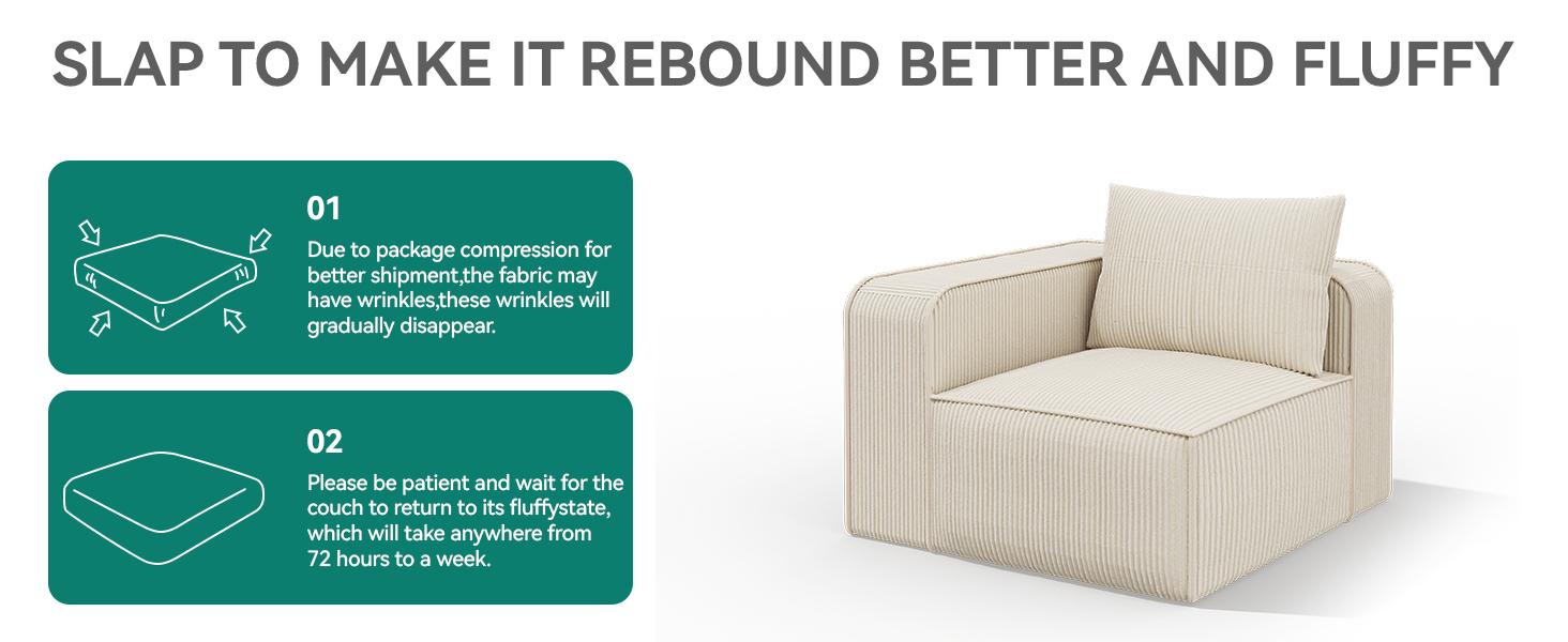 Yitahome Oversized Cloud Sectional Couch: Deep Modular Sofa with Pillows, Luxurious Corduroy Upholstered Couches for Living Room, Bedroom, Apartment, Office, No Assembly Required, Milky White