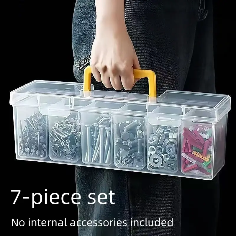 7-Piece Handheld Tool Box Set, Toolbox Organizer, 1 Outer + 6 Inner Plastic Boxes, Multi-Functional Hardware Storage, Transparent Tool Organizer, Wrench Screw Accessories