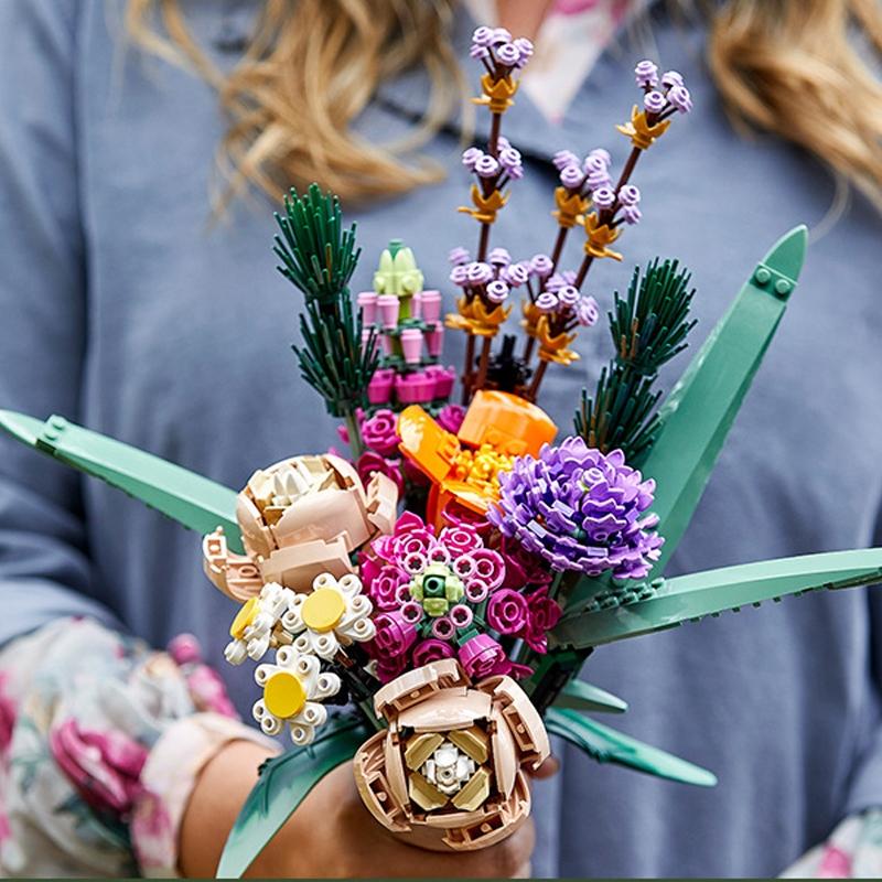 Artificial Bouquet Wildflower Potted Plant DIY Building Blocks Sets 3D Eternal Love Flower Model Home Decor Festival Gift